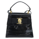 Salvatore Ferragamo Vala Hand Bag Patent leather 2way Black Gold Auth LNZ738-2