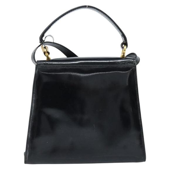 Salvatore Ferragamo Vala Hand Bag Patent leather 2way Black Gold Auth LNZ738
