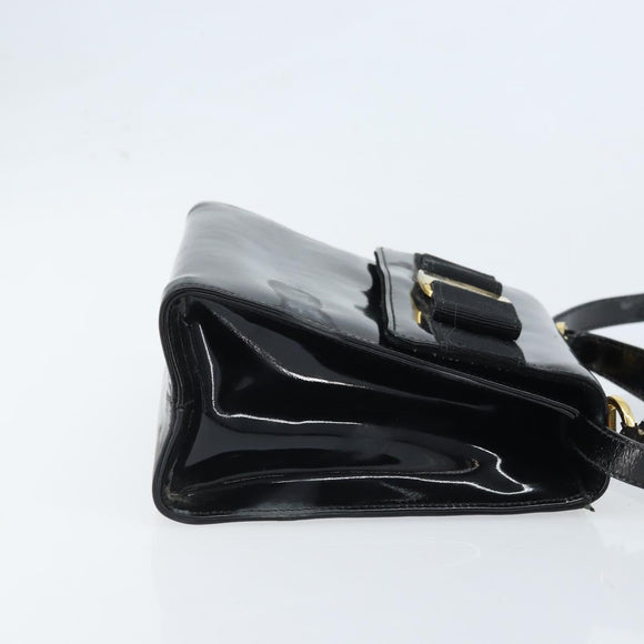 Salvatore Ferragamo Vala Hand Bag Patent leather 2way Black Gold Auth LNZ738