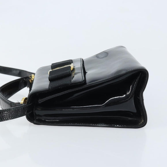 Salvatore Ferragamo Vala Hand Bag Patent leather 2way Black Gold Auth LNZ738