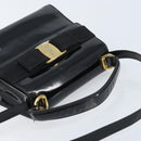 Salvatore Ferragamo Vala Hand Bag Patent leather 2way Black Gold Auth LNZ738-6