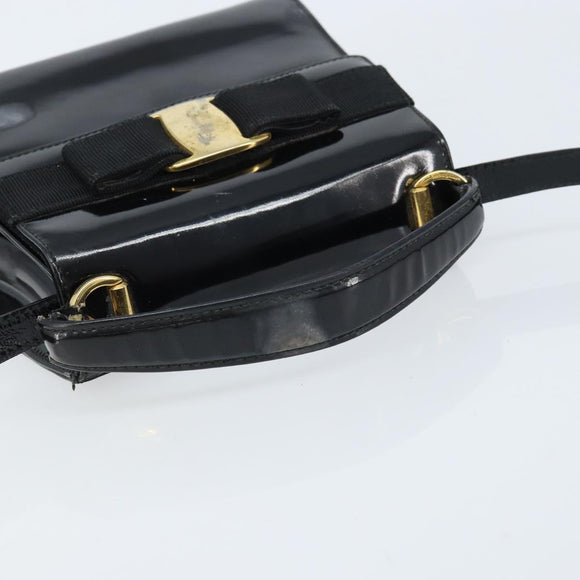 Salvatore Ferragamo Vala Hand Bag Patent leather 2way Black Gold Auth LNZ738