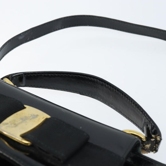 Salvatore Ferragamo Vala Hand Bag Patent leather 2way Black Gold Auth LNZ738