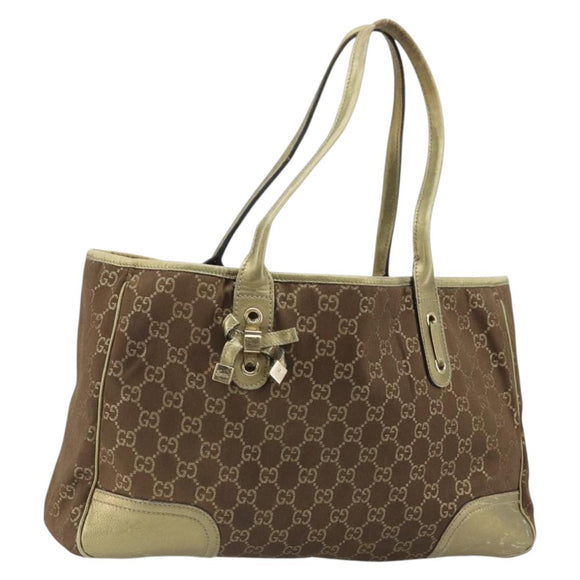 GUCCI GG Canvas Tote Bag Brown Gold 163805 Auth LNZ740