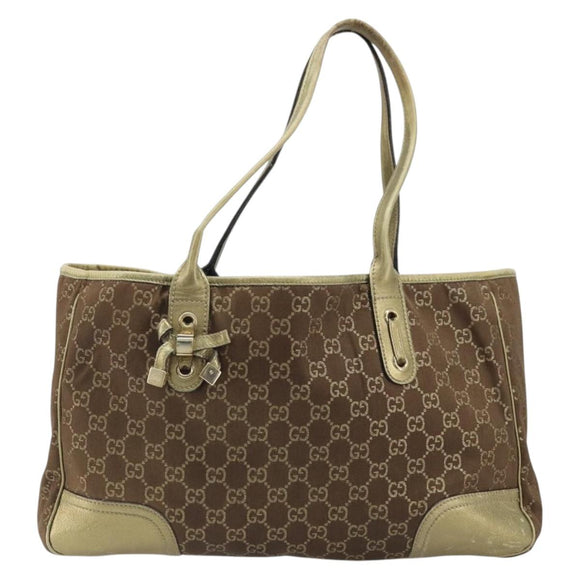 GUCCI GG Canvas Tote Bag Brown Gold 163805 Auth LNZ740
