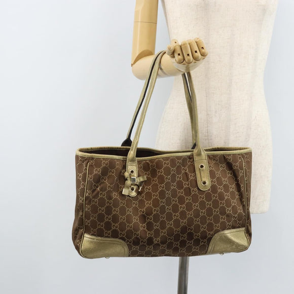 GUCCI GG Canvas Tote Bag Brown Gold 163805 Auth LNZ740