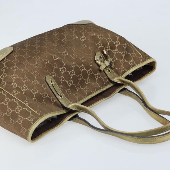 GUCCI GG Canvas Tote Bag Brown Gold 163805 Auth LNZ740