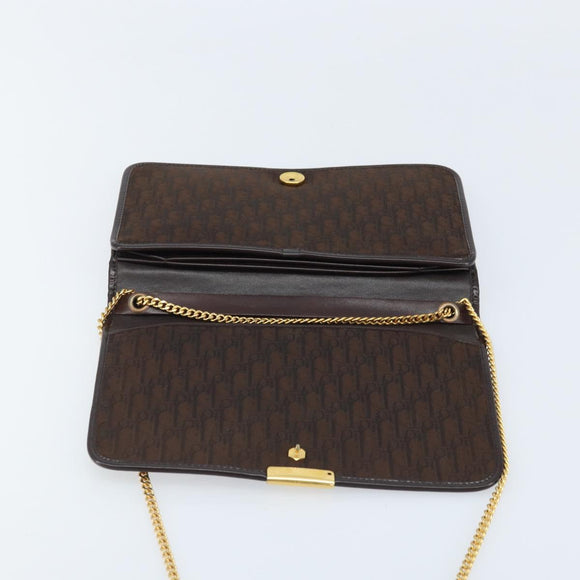 Christian Dior Trotter Canvas Chain Shoulder Bag Brown Gold Auth LNZ741