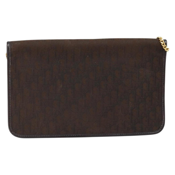 Christian Dior Trotter Canvas Chain Shoulder Bag Brown Gold Auth LNZ741
