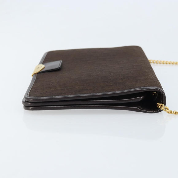 Christian Dior Trotter Canvas Chain Shoulder Bag Brown Gold Auth LNZ741