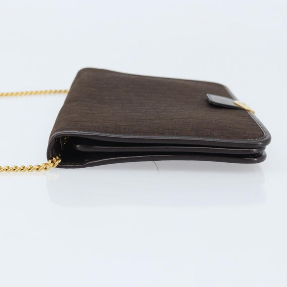 Christian Dior Trotter Canvas Chain Shoulder Bag Brown Gold Auth LNZ741