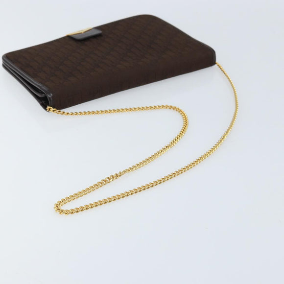Christian Dior Trotter Canvas Chain Shoulder Bag Brown Gold Auth LNZ741
