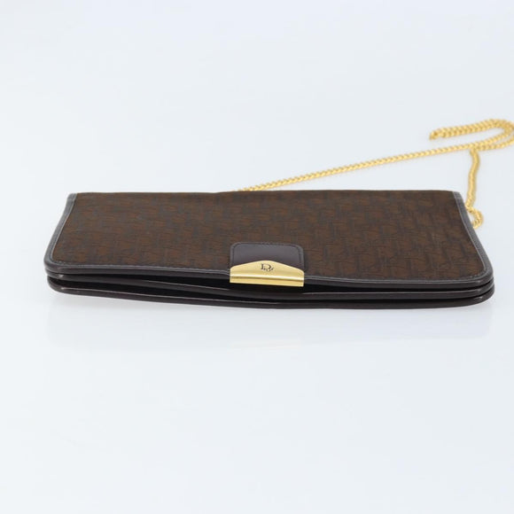 Christian Dior Trotter Canvas Chain Shoulder Bag Brown Gold Auth LNZ741