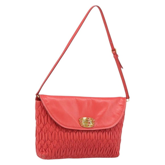 Miu Miu Matelassé Umhängetasche Leder 2way Rot Gold Auth LNZ743V