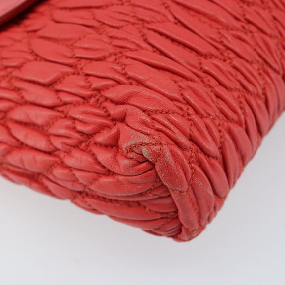 Miu Miu Matelassé Umhängetasche Leder 2way Rot Gold Auth LNZ743V