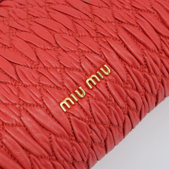 Miu Miu Matelassé Umhängetasche Leder 2way Rot Gold Auth LNZ743V