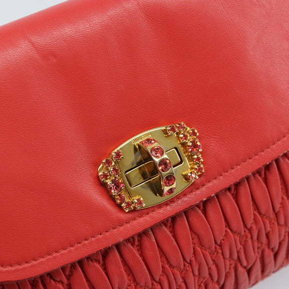 Miu Miu Matelassé Umhängetasche Leder 2way Rot Gold Auth LNZ743V