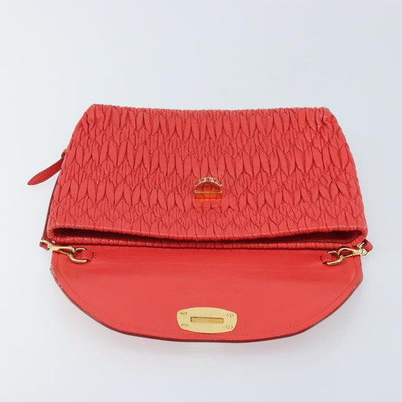 Miu Miu Matelassé Umhängetasche Leder 2way Rot Gold Auth LNZ743V