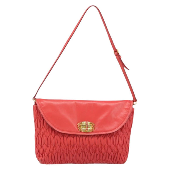 Miu Miu Matelassé Umhängetasche Leder 2way Rot Gold Auth LNZ743V