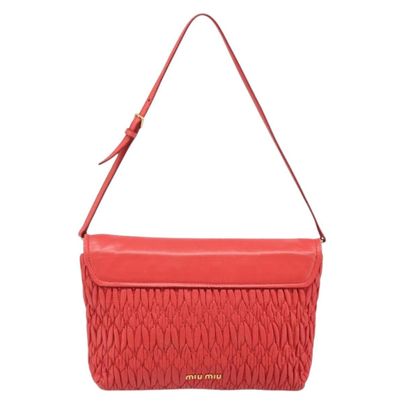 Miu Miu Matelassé Umhängetasche Leder 2way Rot Gold Auth LNZ743V