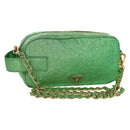 PRADA Chain Shoulder Bag Canvas Green Gold Auth LNZ744V-1