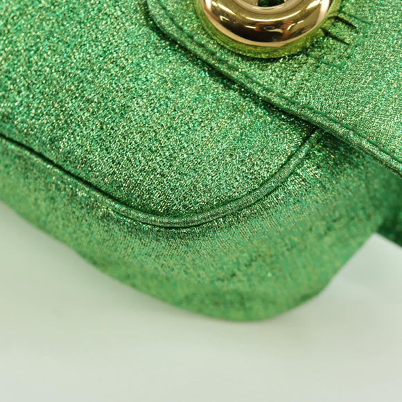 PRADA Chain Shoulder Bag Canvas Green Gold Auth LNZ744V