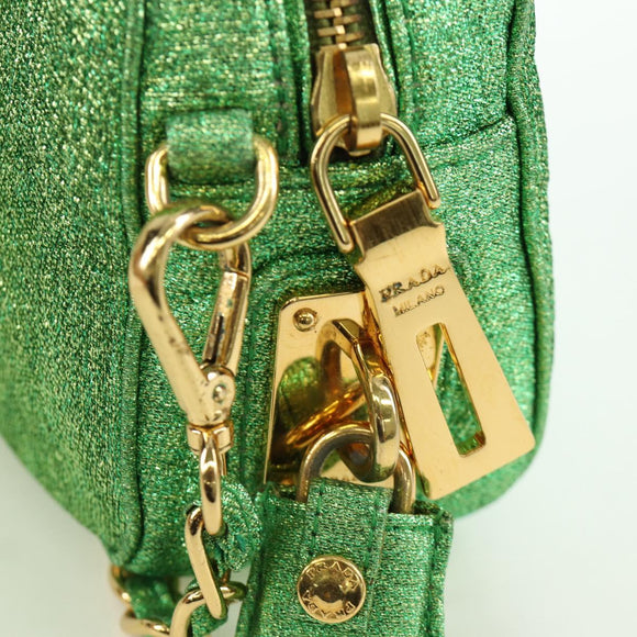 PRADA Chain Shoulder Bag Canvas Green Gold Auth LNZ744V