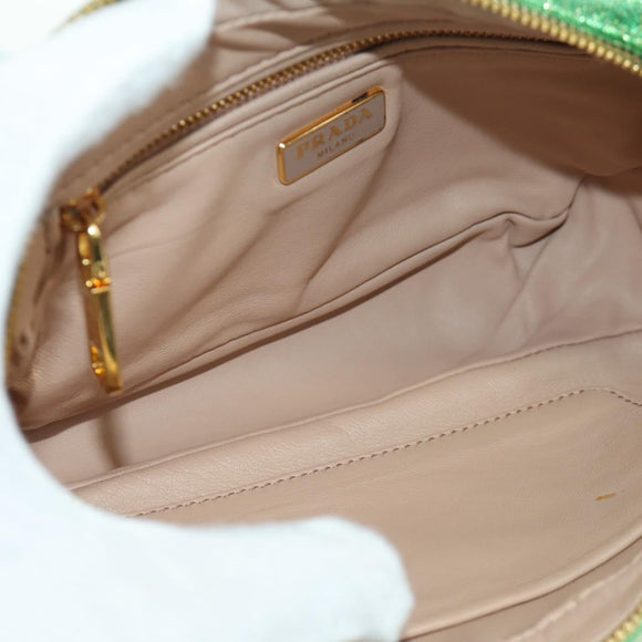 PRADA Chain Shoulder Bag Canvas Green Gold Auth LNZ744V