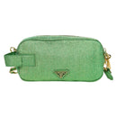 PRADA Chain Shoulder Bag Canvas Green Gold Auth LNZ744V-13