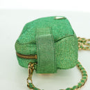 PRADA Chain Shoulder Bag Canvas Green Gold Auth LNZ744V-3