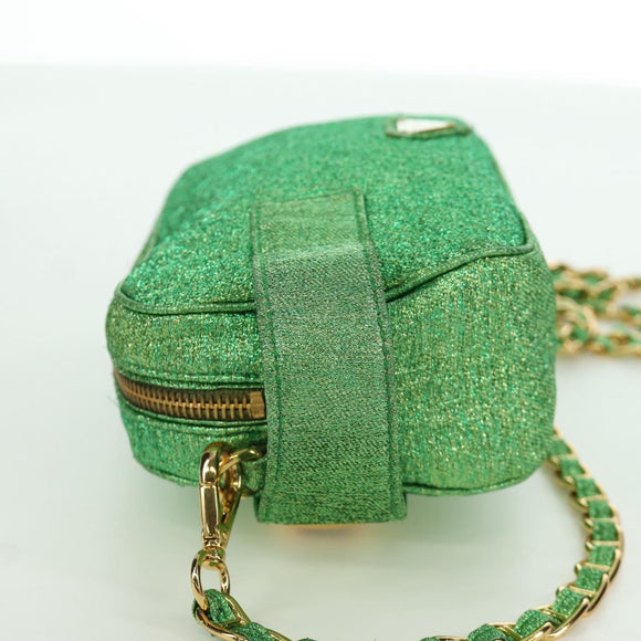 PRADA Chain Shoulder Bag Canvas Green Gold Auth LNZ744V