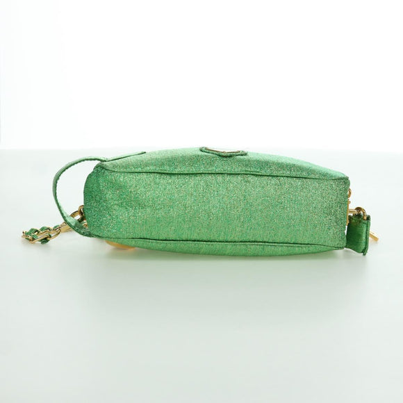 PRADA Chain Shoulder Bag Canvas Green Gold Auth LNZ744V