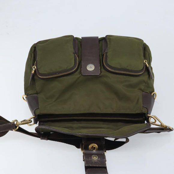 PRADA Shoulder Bag Nylon Khaki Gold Auth LNZ745
