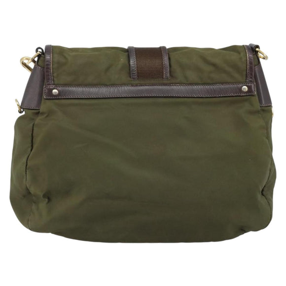PRADA Shoulder Bag Nylon Khaki Gold Auth LNZ745