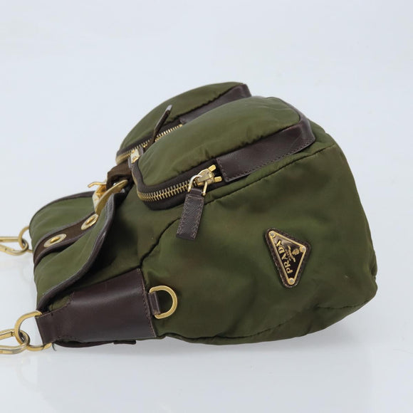 PRADA Shoulder Bag Nylon Khaki Gold Auth LNZ745