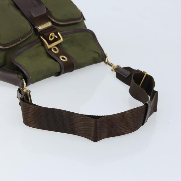 PRADA Shoulder Bag Nylon Khaki Gold Auth LNZ745