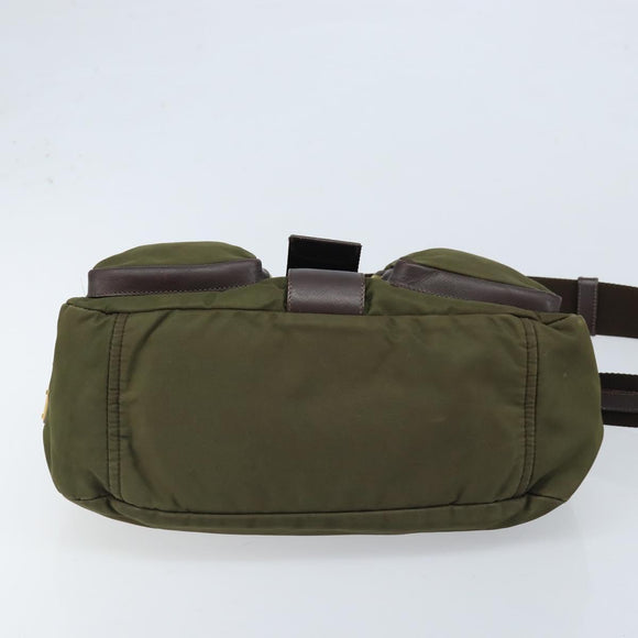 PRADA Shoulder Bag Nylon Khaki Gold Auth LNZ745