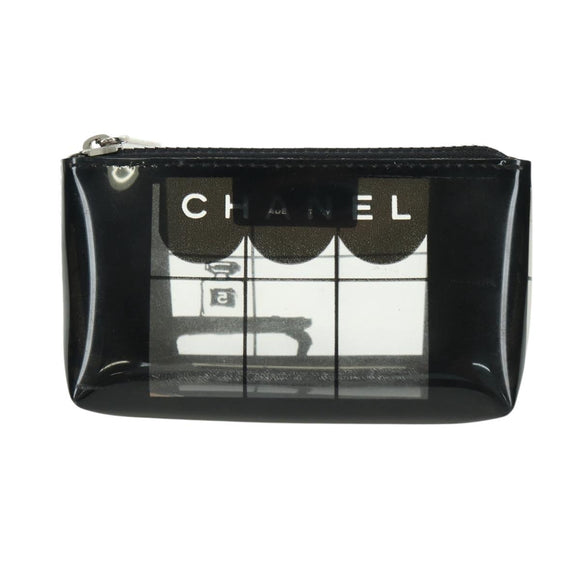 CHANEL Window Line Pouch Vinyl Clear Silver CC Auth LNZ748V