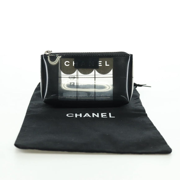 CHANEL Window Line Pouch Vinyl Clear Silver CC Auth LNZ748V