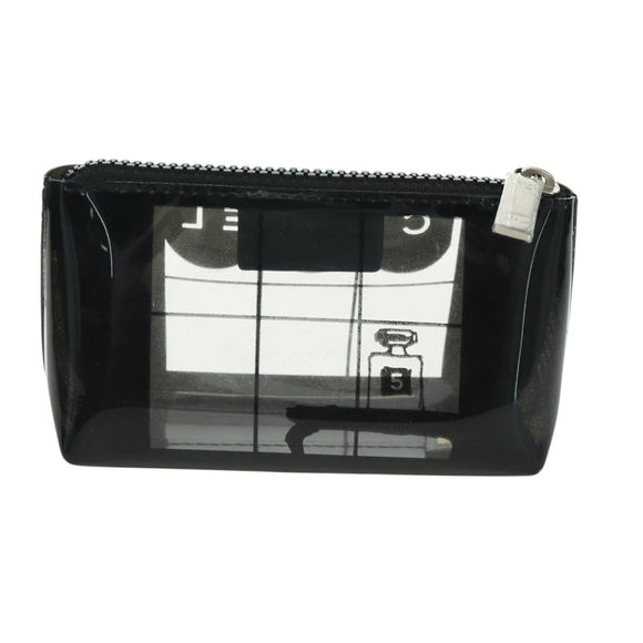 CHANEL Window Line Pouch Vinyl Clear Silver CC Auth LNZ748V