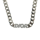Christian Dior italic Necklace metal Silver Auth LNZ749M-1