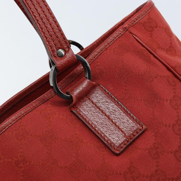 GUCCI GG Canvas Tote Bag Red Silver 113019 Auth LNZ757