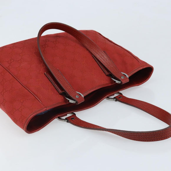 GUCCI GG Canvas Tote Bag Red Silver 113019 Auth LNZ757
