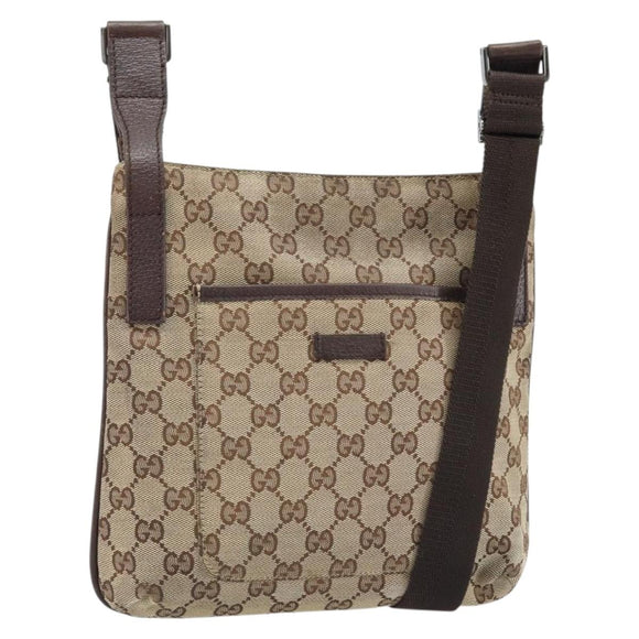 GUCCI GG Canvas Shoulder Bag Beige Silver 122793 Auth LNZ763