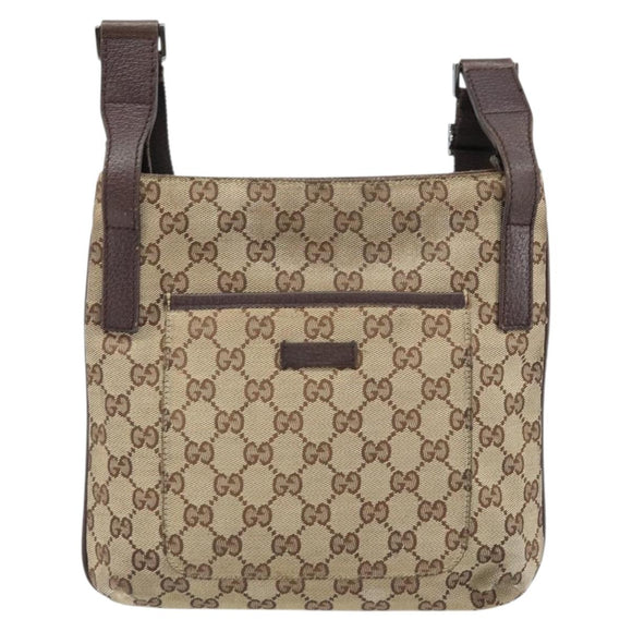 GUCCI GG Canvas Shoulder Bag Beige Silver 122793 Auth LNZ763