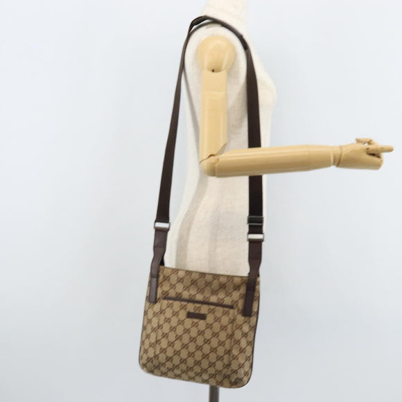GUCCI GG Canvas Shoulder Bag Beige Silver 122793 Auth LNZ763