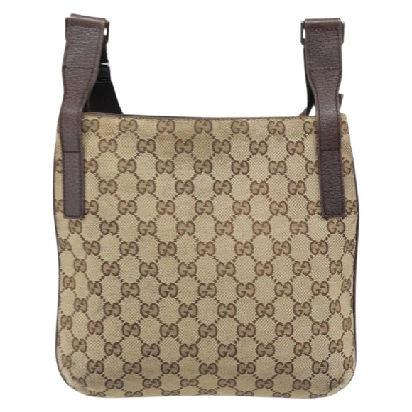 GUCCI GG Canvas Shoulder Bag Beige Silver 122793 Auth LNZ763