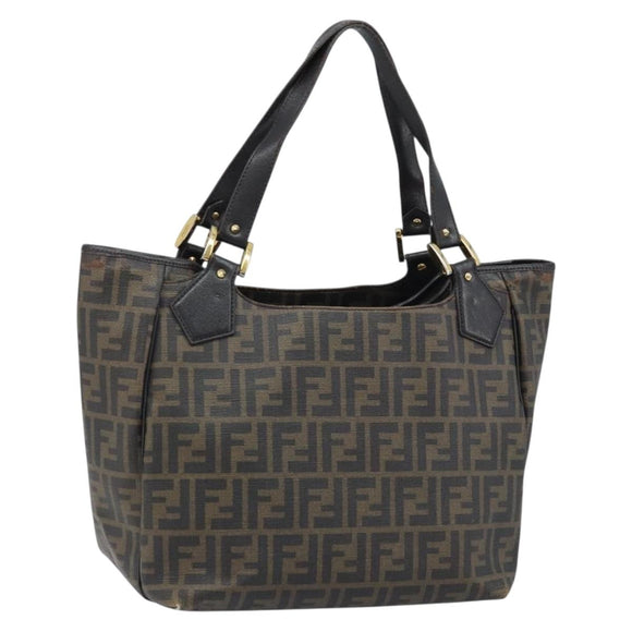 FENDI Zucca Canvas Tote Bag PVC Black Brown Auth LNZ764