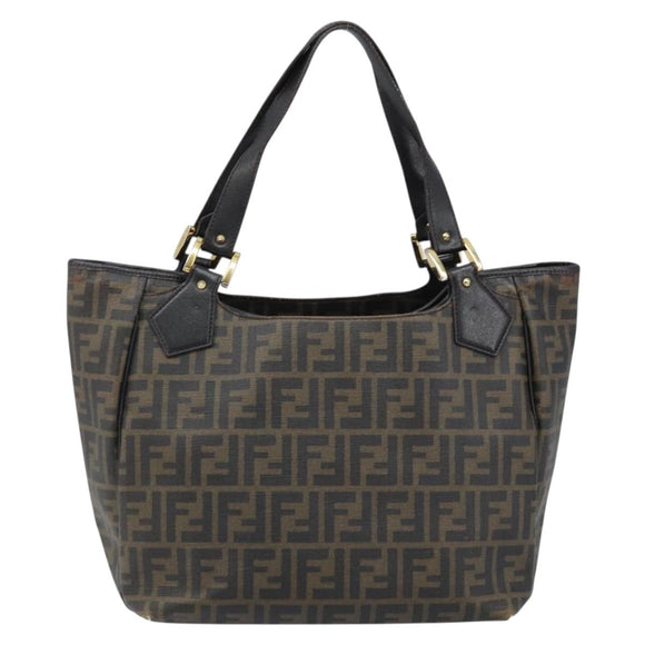 FENDI Zucca Canvas Tote Bag PVC Black Brown Auth LNZ764