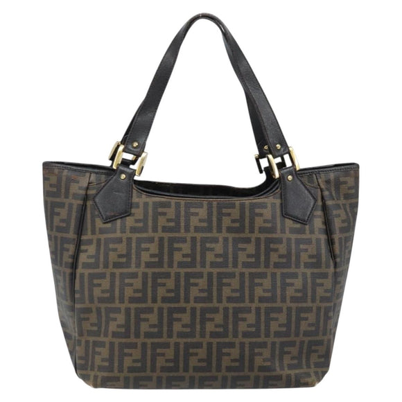FENDI Zucca Canvas Tote Bag PVC Black Brown Auth LNZ764